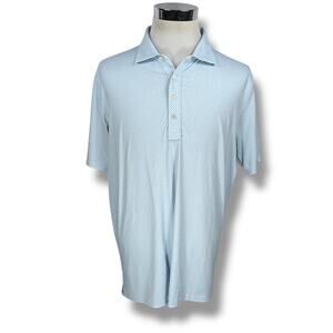 Peter Millar Crown Crafted Polo Shirt Mens XL Blue White AOP Shell Print Stretch